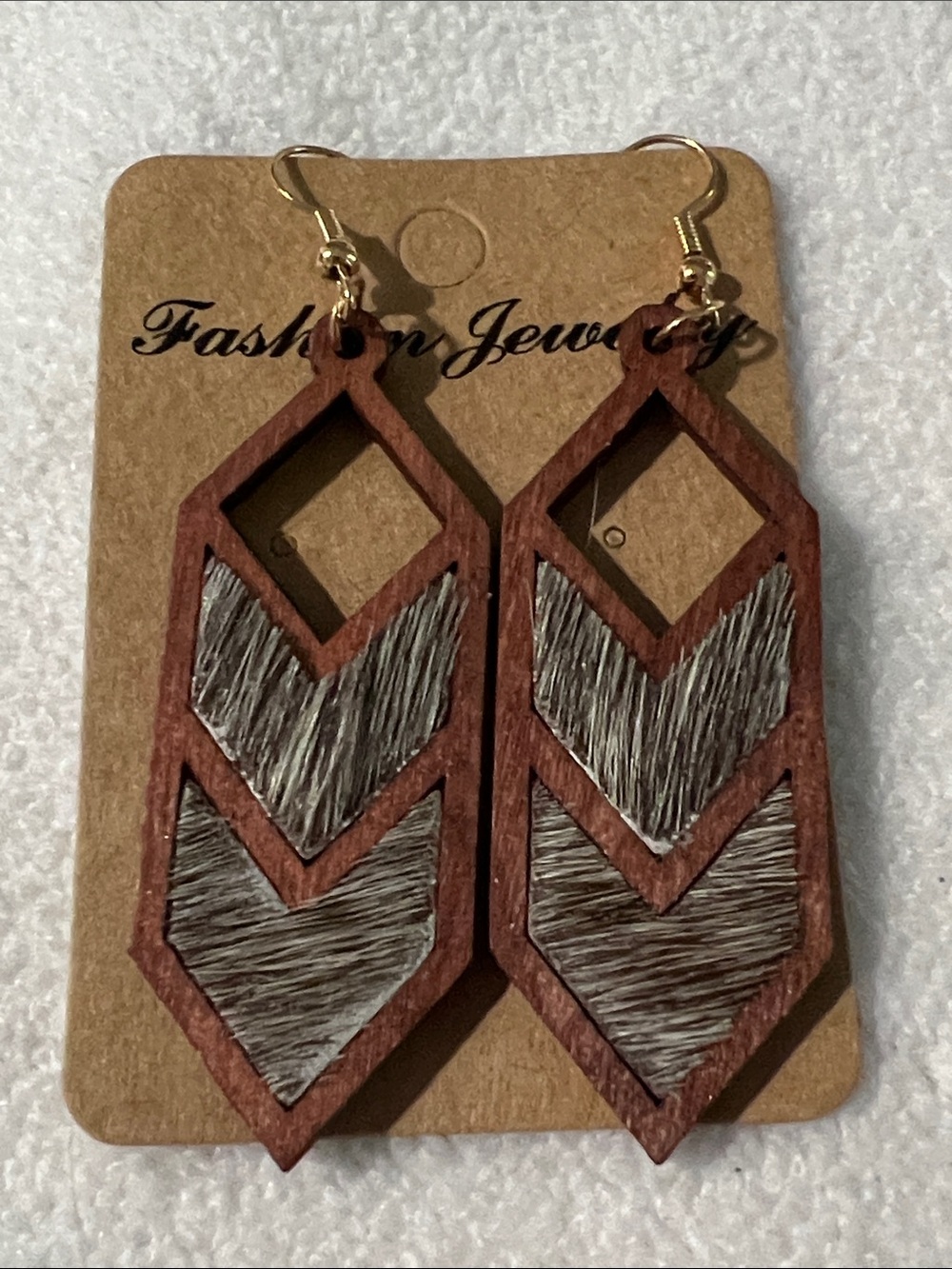 3/$18 Wooden Brown Chevron Drop Earrings - Fashion Jewelry Lot 2166